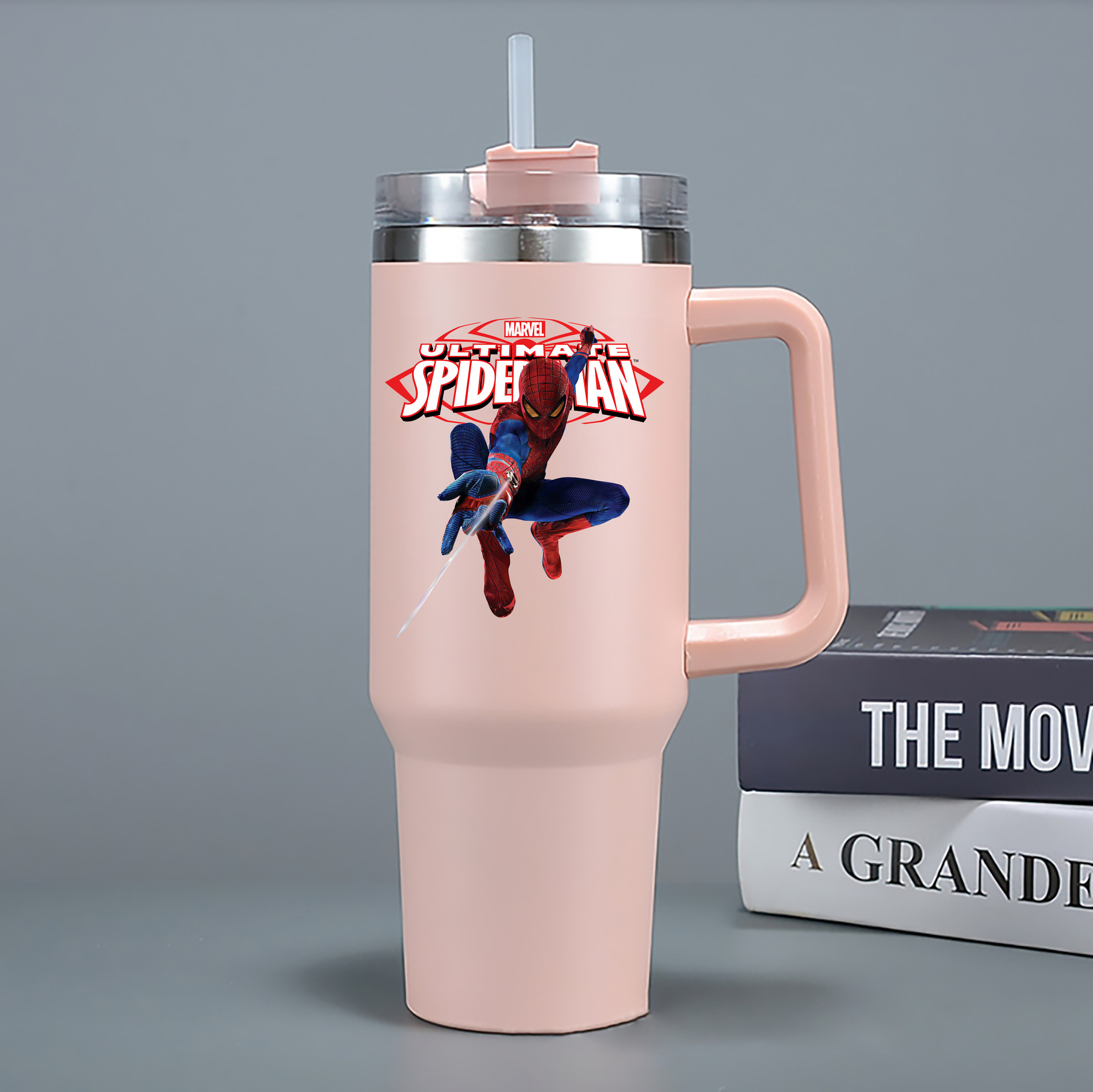 （画像用） Spider Man スパイダーマン 1200mL車用タンブラー - クリスタルステッカー（プラスチックストロー付き）